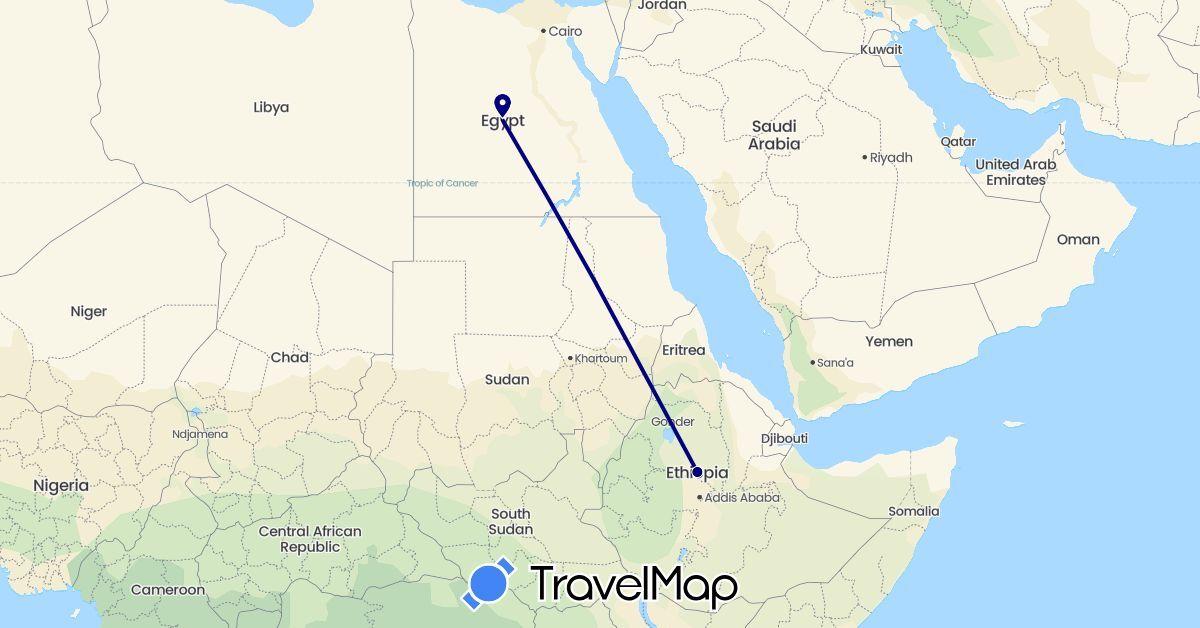 TravelMap itinerary: driving in Egypt, Ethiopia (Africa)